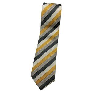 CORNELIANI Men's Silk Cotton Necktie LUXURY Tie XL Gray Gold Striped W:3.8" EUC